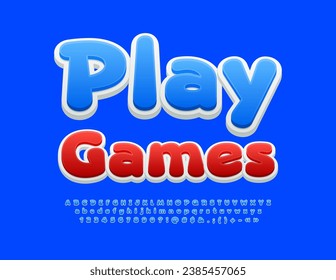 Vector funny template Play Games. Bright Blue 3D Font. Childish style Alphabet Letters, Numbers and Symbols set