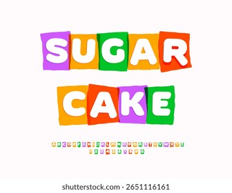 Vector Funny template Sugar Cake. Colorful Block Font. Unique Bright Alphabet Letters and Numbers. 
