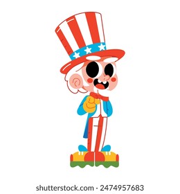 Vector Funny Uncle's Sam Cartoon Celebrate 4th July Illustration Isolated