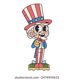 Vector Funny Uncle's Sam Cartoon Celebrate 4th July Illustration Isolated