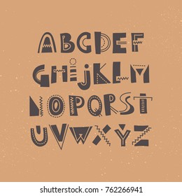Vector funny uppercase alphabet on cardboard background. Display font for posters, music placards and ect.