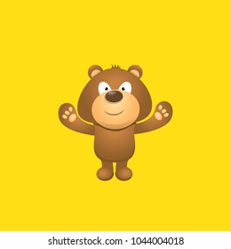 vector funny and ute Teddy bear cartoon character isolated on orange background . funny kids background or greeting card template with plush bear toy