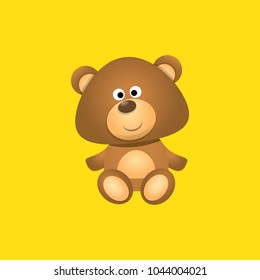 vector funny and ute Teddy bear cartoon character isolated on orange background . funny kids background or greeting card template with plush bear toy