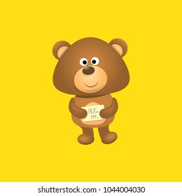 vector funny and ute Teddy bear cartoon character isolated on orange background . funny kids background or greeting card template with plush bear toy