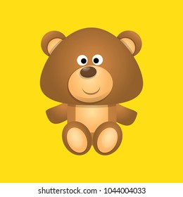 vector funny and ute Teddy bear cartoon character isolated on orange background . funny kids background or greeting card template with plush bear toy