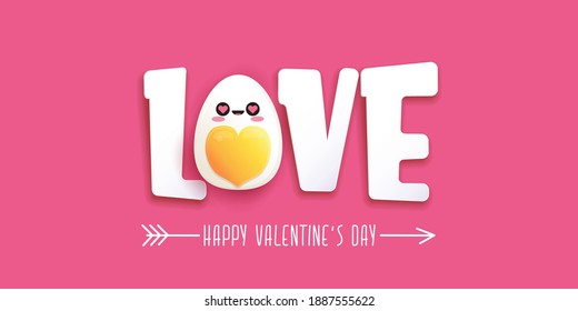 vector funny valentines day horizontal banner with cute egg character isolated on pink background. Happy Valentines day cartoon funky banner or poster.
