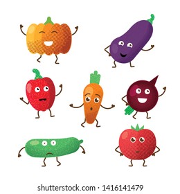 Vector funny vegetable character cartoon different poses emotions set