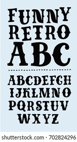 Vector funny vintage uppercase font label style. Vintage font, good to use in any retro style. Black and white color