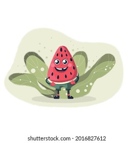 Vector funny watermelon illustration. Cartoon fruit character.