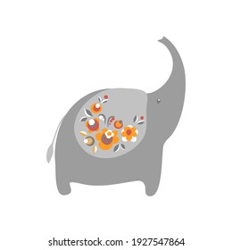 vector funny wild childish elephant baby animal with flower pattern on ears