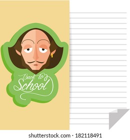 Vector Funny William Shakespeare Cartoon Portrait Isolated And Space For Text