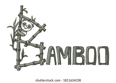 
Vector funny word bamboo.
Cartoon Panda on bamboo. Isolated illustration for baby labels, cards and for design in baby illustrations