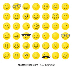Vector funny yellow circle emoticons. Isolated on white background.
