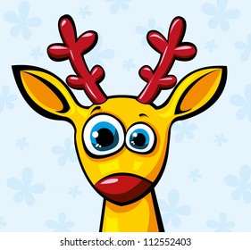 Vector funny yellow deer with large red horns