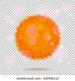 Vector fur ball illustration. Abstract illustration with fluffy sparkling ball on transparent background