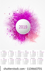Vector fur design calendar 2019.