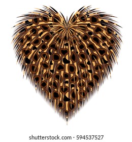  Vector fur heart with a leopard seamless texture isolated on white background