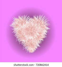 Vector Fur Pink Heart Isolated on Blurred Background.