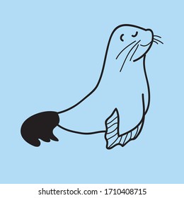 vector fur seal doodle line icon