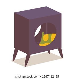 Vector furniture for cat or small dog with pillow and shadow. Hole for entrance 