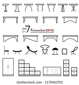 Vector Furniture icon line set.