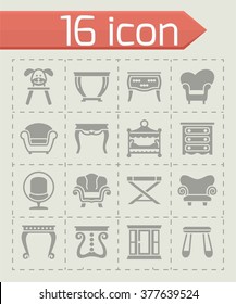 Vector Furniture icon set on grey background