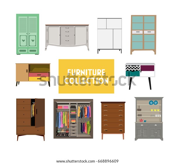 Vector Furniture Set Elements Wardrobe Chest Stock Vector Royalty