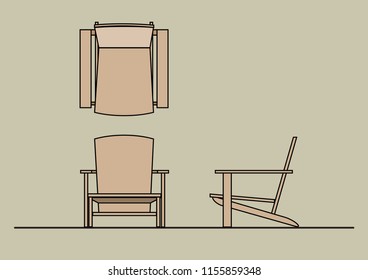 Vector furniture symbols Outdoor Poolside Top,Front,Side view used in architecture presentation