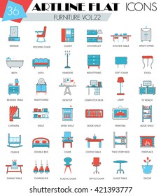 Vector Furniture ultra modern outline flat line icons for web and apps. 