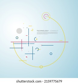 Vector future geometry connect. Abstract simple visual creative illustration. Circular elements. Creative pattern with abstract geometric objects. Modern design with dots and lines and dotted circles