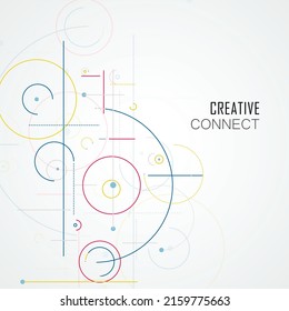 Vector future geometry symbol. Abstract illustration. Circular elements. Creative pattern with abstract geometric objects. Modern design with dots and lines and dotted circles