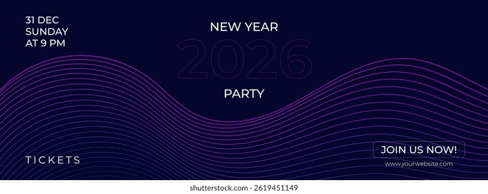 Anuncio futurista de la onda Abstractas del Vector para la celebración Nueva del partido del año 2026