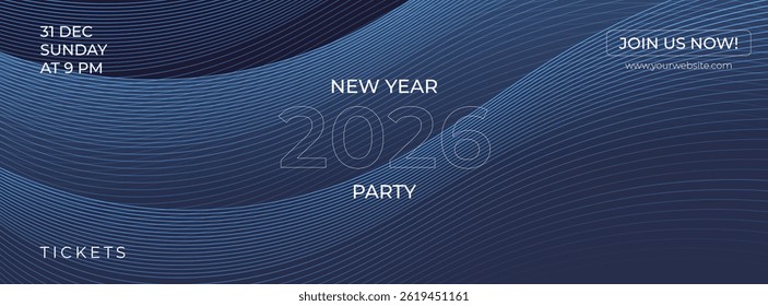 Anuncio futurista de la onda Abstractas del Vector para la celebración Nueva del partido del año 2026