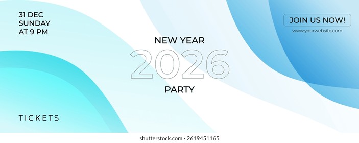 Vector Futuristic Abstract Wave Banner for New Year 2026 Party Celebration