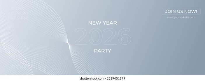Anuncio futurista de la onda Abstractas del Vector para la celebración Nueva del partido del año 2026