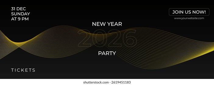 Anuncio futurista de la onda Abstractas del Vector para la celebración Nueva del partido del año 2026
