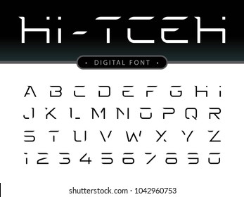 Vector of Futuristic Alphabet Letters and numbers, Future Techno stylized fonts, Minimal Thin Letters set for sci-fi, Technology, Hi-tech, digital, Geometric, military.