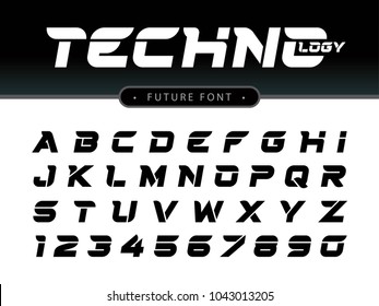 Vector of Futuristic Alphabet Letters and numbers, Future Techno stylized fonts, Bold italic Letters set for sci-fi, Technology, digital, Geometric, military.