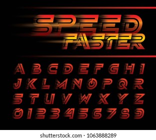 Vector Of Futuristic Alphabet Letters And Numbers, Speed Effect Faster Motion Alphabet Font, One Single Line For Each Letter, Minimal Oblique Letters Set For Sci-fi, Military. Racing, Contest, Express