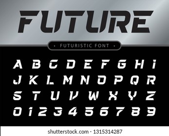 Vector of Futuristic Alphabet Letters and numbers, Future Techno stylized fonts, Black italic Letters set for sci-fi, Technology, digital, Geometric, military.