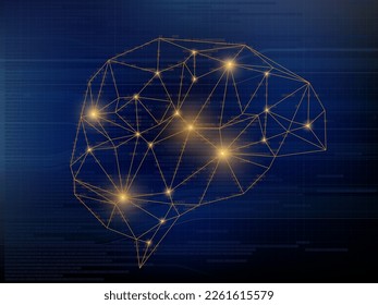 Vector futuristic artificial intelligence. Abstract polygonal human brain against tech modern background.