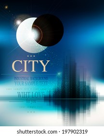 vector futuristic background with city and eclipse