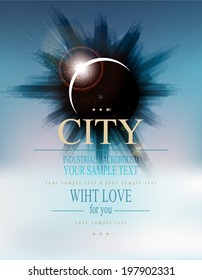 vector futuristic background with city and eclipse