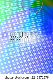 Vector Futuristic Background with Gradient Mesh Holographic Circles. Hipster Graphic Template Design with Lines, Dots, Round Shapes. Memphis Print for your Business Layout.