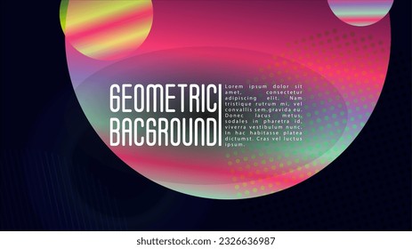 Vector Futuristic Background with Gradient Mesh Holographic Circles. Hipster Graphic Template Design with Lines, Dots, Round Shapes. Memphis Print for your Business Layout.