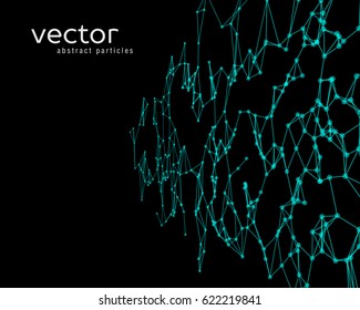 Vector futuristic background with green abstract particles.