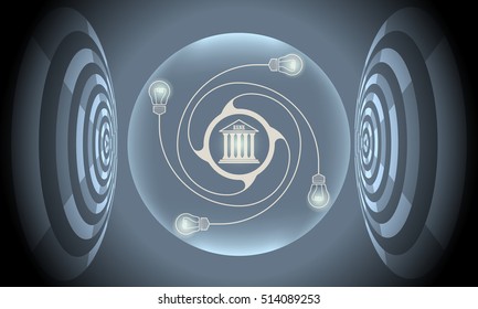 Vector futuristic background with idea icon and bank icon
