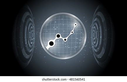 Vector futuristic background with transparent circular objects and graph