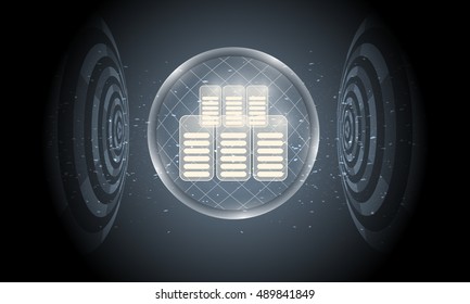 Vector futuristic background with transparent circular objects and data storage