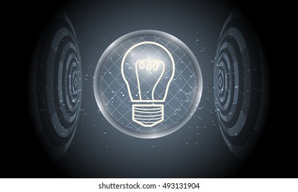 Vector futuristic background with transparent circular objects and bulb